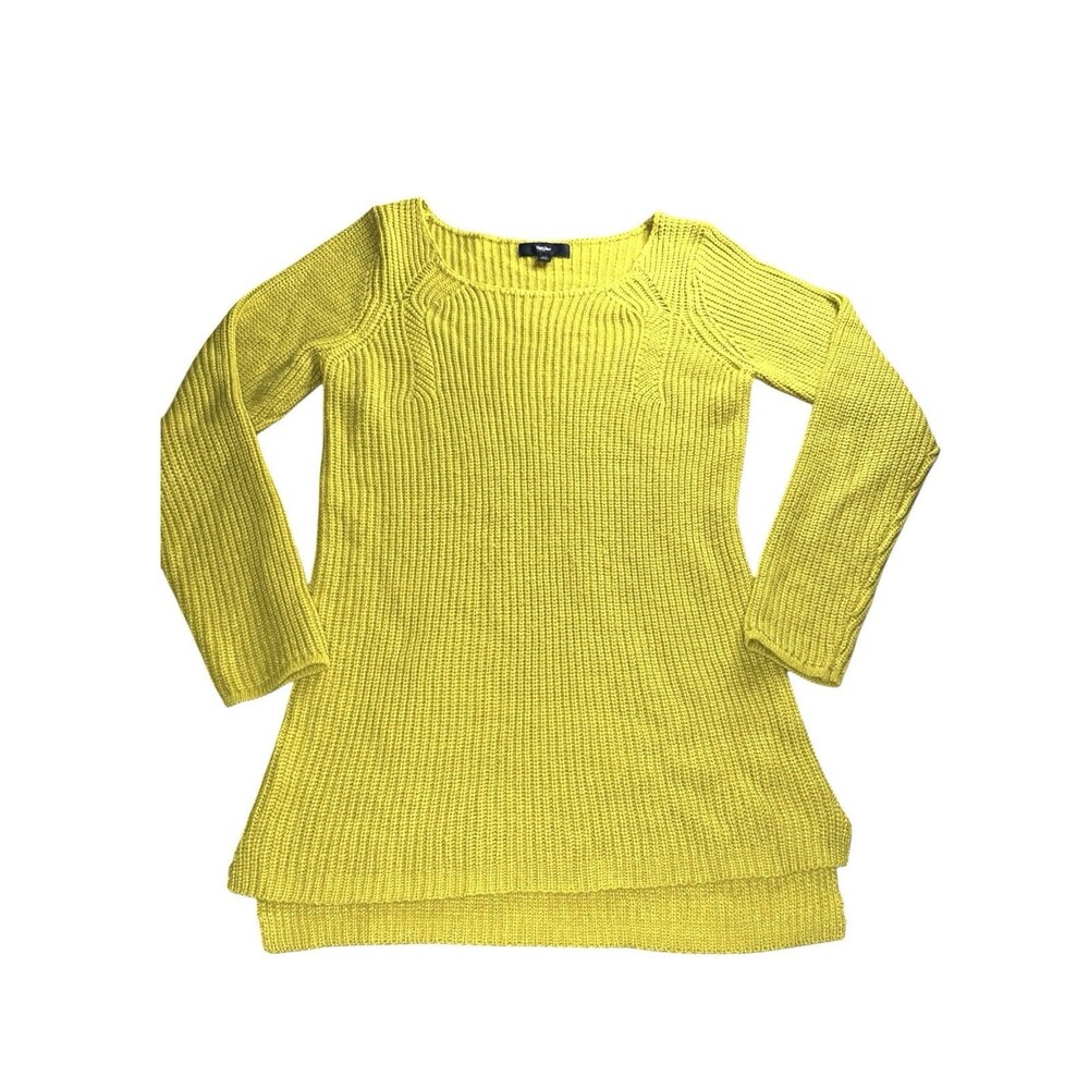 Mossimo Women’s Mustard Scoop Neck Sweater Hi‎ Low Hem Medium Cozy Casual